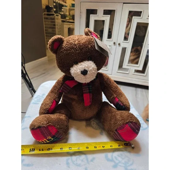 Animal Adventure 2013 Dillard's Christmas Bear Brown Plaid Plush Teddy Bear 14" - Picture 13 of 16